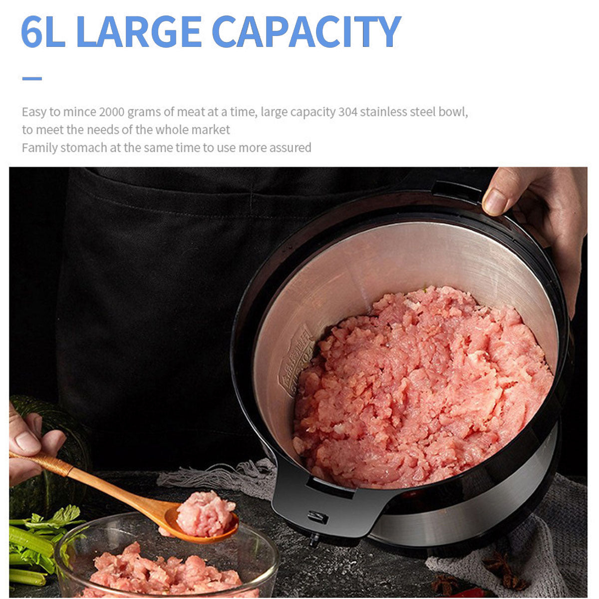 🥩 Hachoir & Mixeur Pro 6L Inox : La Puissance 3-en-1 (Secteur, USB & Piles)