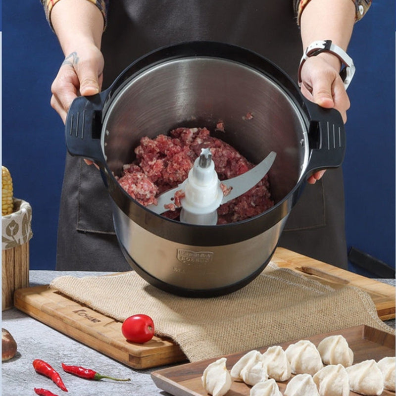 🥩 Hachoir & Mixeur Pro 6L Inox : La Puissance 3-en-1 (Secteur, USB & Piles)