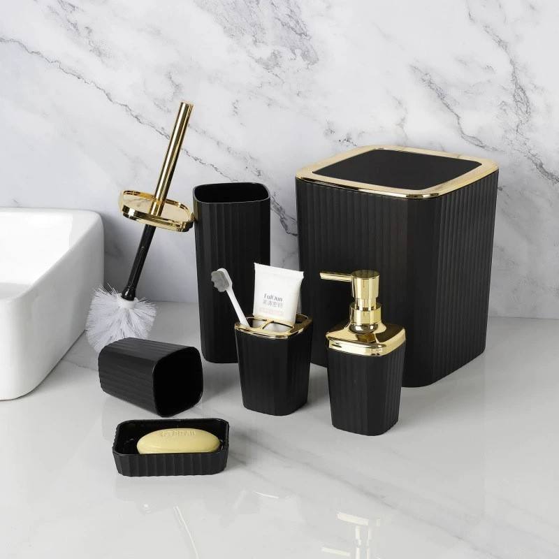 ✨ Set de Bain de Luxe 6 Pièces : L'Élégance Noir Mat & Or à l'Européenne !