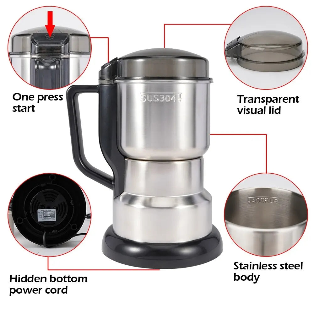 ☕ Moulin Électrique Haute Puissance : Broyez Café, Épices et Céréales en quelques secondes !
