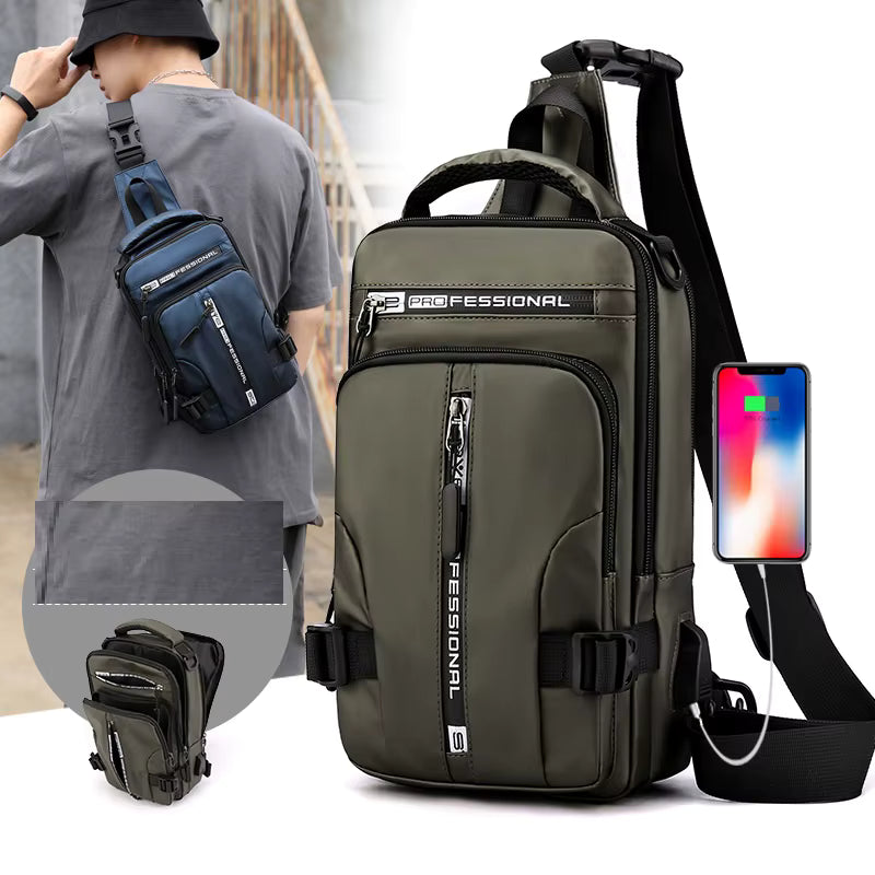 Sac à Bandoulière Multifonction Homme 2026 – Charge USB Intégrée, Nylon Imperméable, Sac à Dos & Sac Banane