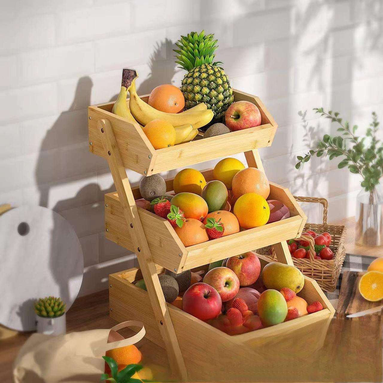 🧺 Panier à Fruits 3 Niveaux en Bambou : L'Élégance Naturelle pour votre Cuisine !