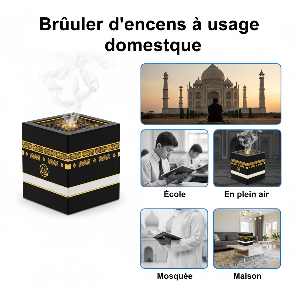 Mubkhar Kaaba 2-en-1 : Veilleuse Coranique & Brûleur d'Encens de Luxe