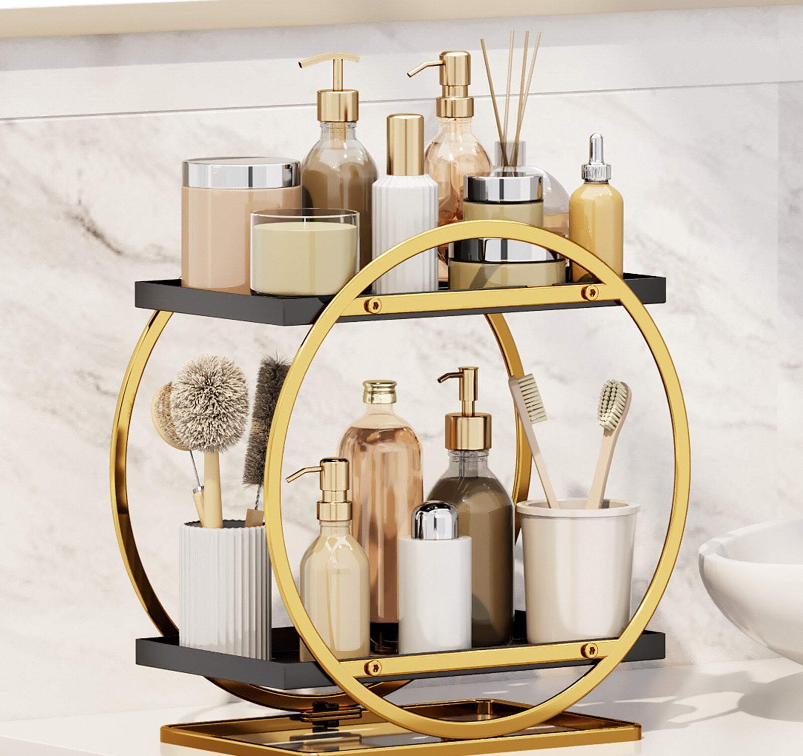 ✨ Organisateur de Luxe 2 Niveaux en Métal : Sublimez votre Comptoir !
