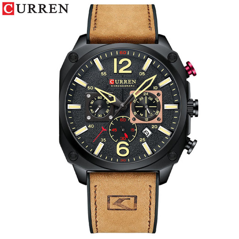 Montre Homme CURREN New 8398 : L'Élégance du Chronographe à Six Aiguilles et Cuir Véritable