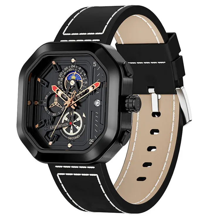 Montre Chronographe Homme LIGE 8966 : L'Élégance du Cadran Carré et le Confort du Cuir Véritable (Copie)