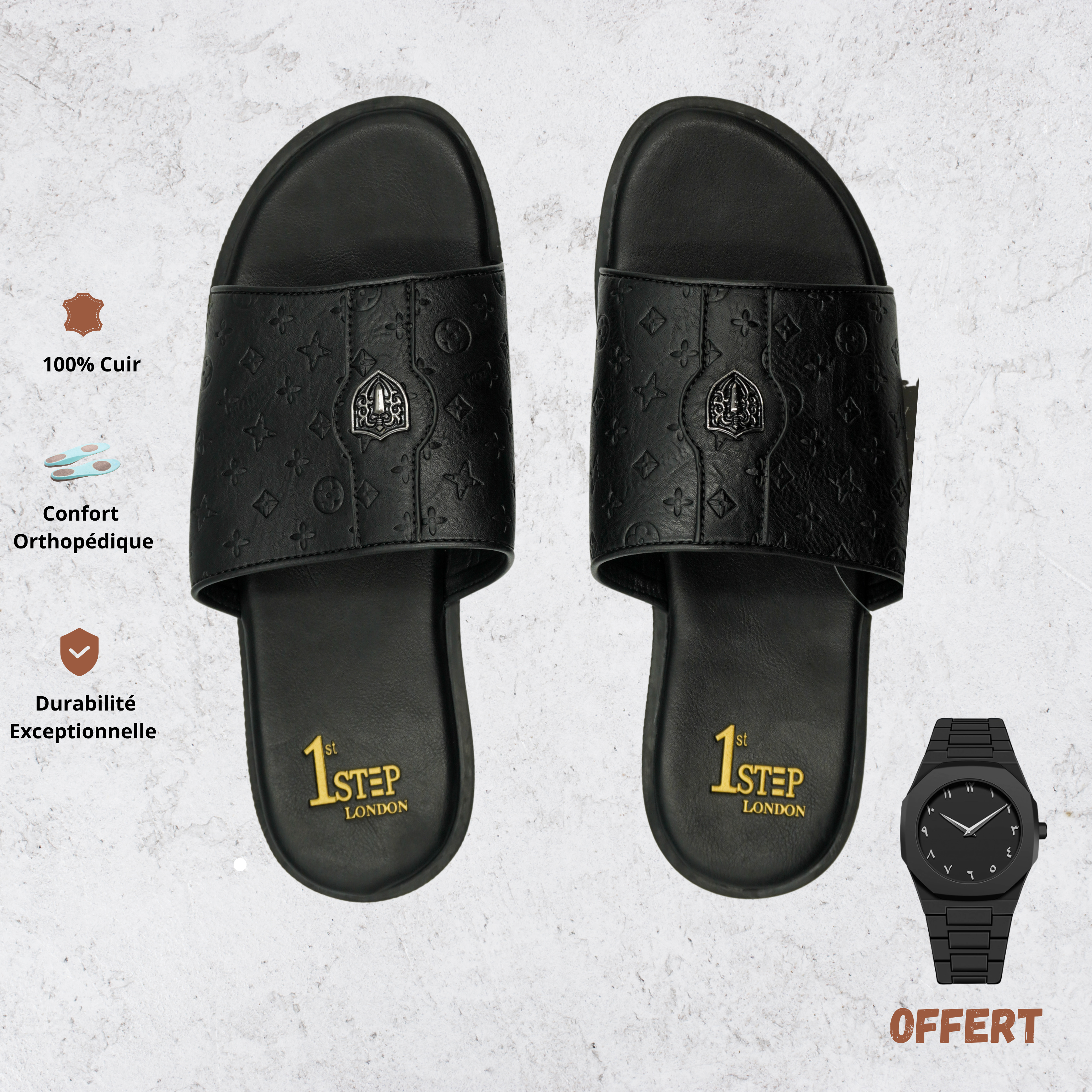 Chaussures Premium orthopédiques en cuir 100% PR7722 NOIR