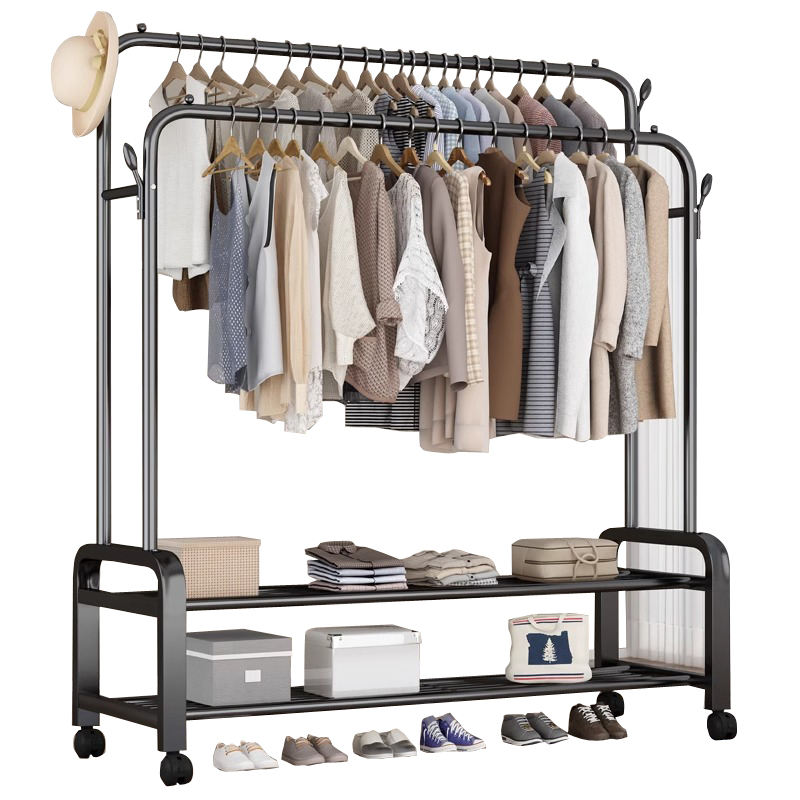 👗 Portant à Vêtements Double Tringle : L’Armoire Mobile Haute Capacité pour votre Maison !