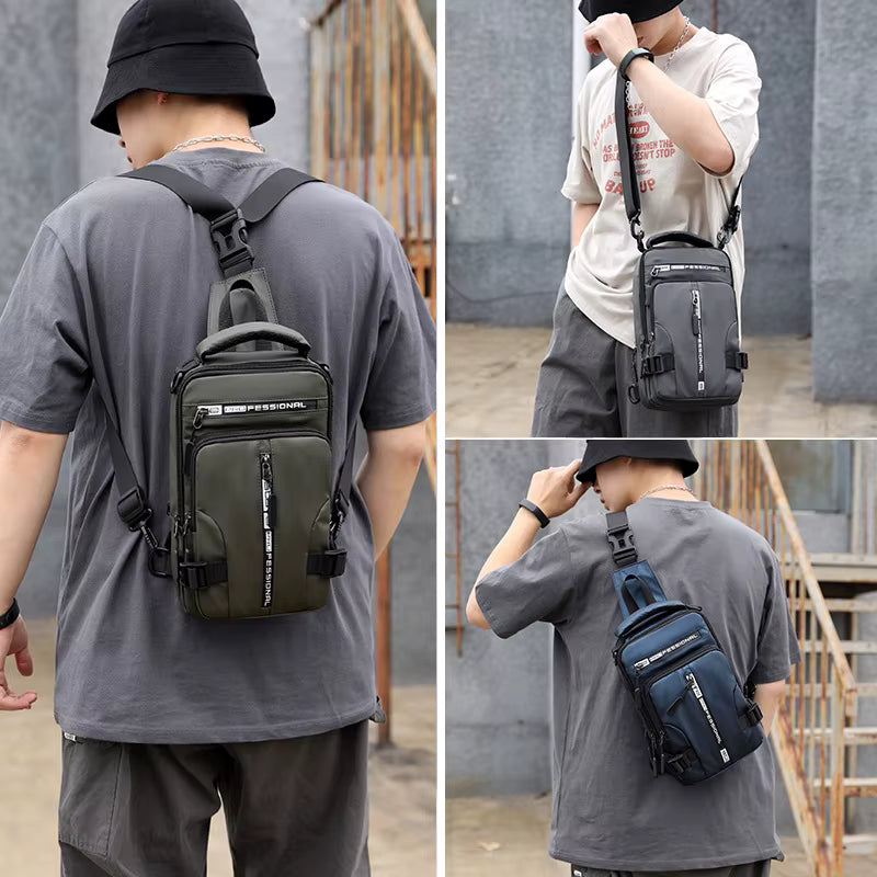 Sac à Bandoulière Multifonction Homme 2026 – Charge USB Intégrée, Nylon Imperméable, Sac à Dos & Sac Banane
