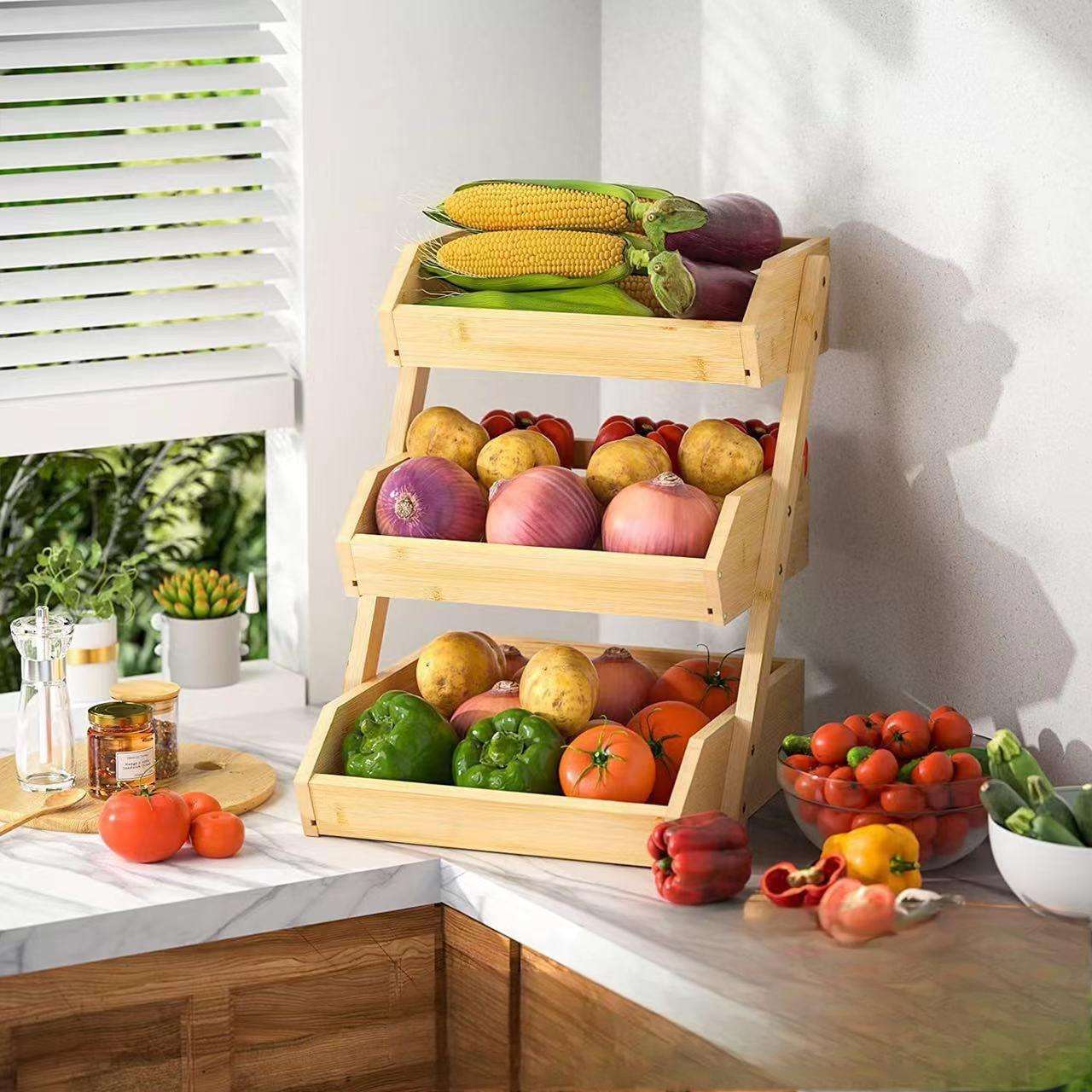 🧺 Panier à Fruits 3 Niveaux en Bambou : L'Élégance Naturelle pour votre Cuisine !