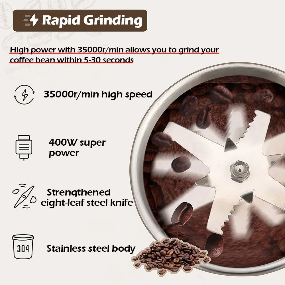 ☕ Moulin Électrique Haute Puissance : Broyez Café, Épices et Céréales en quelques secondes !