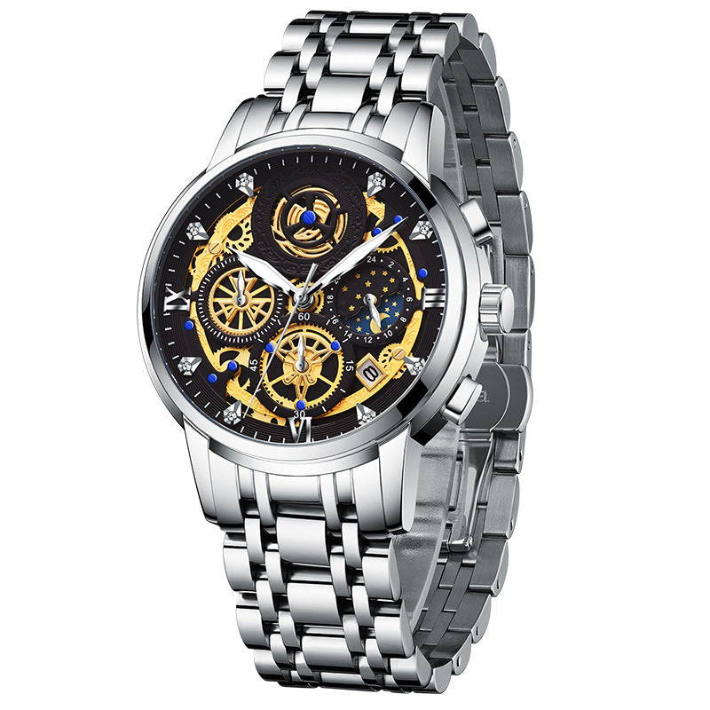 Montre de Luxe "Céleste" pour Homme : Cadran Soleil, Lune & Étoiles en Acier Inoxydable